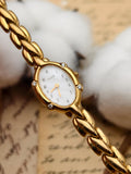 1990s Vintage Tissé Gold-Tone Crystal Oval Dress Watch – Twisted Rope-Trim Link Bracelet Edition