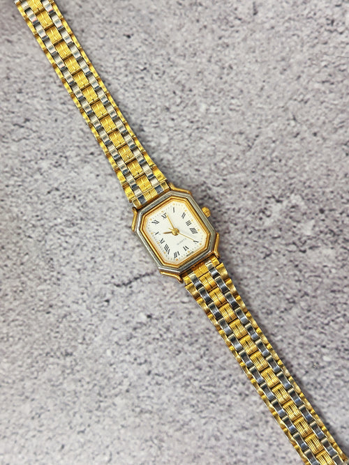 1980s Vintage Two-Tone Octagonal Roman Numeral Watch – Rare Hex/Octagon Bezel Design