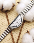 1990s Vintage Asymmetric Half-Moon Silver-Tone Dress Watch – Sculptural Avant-Garde Edition