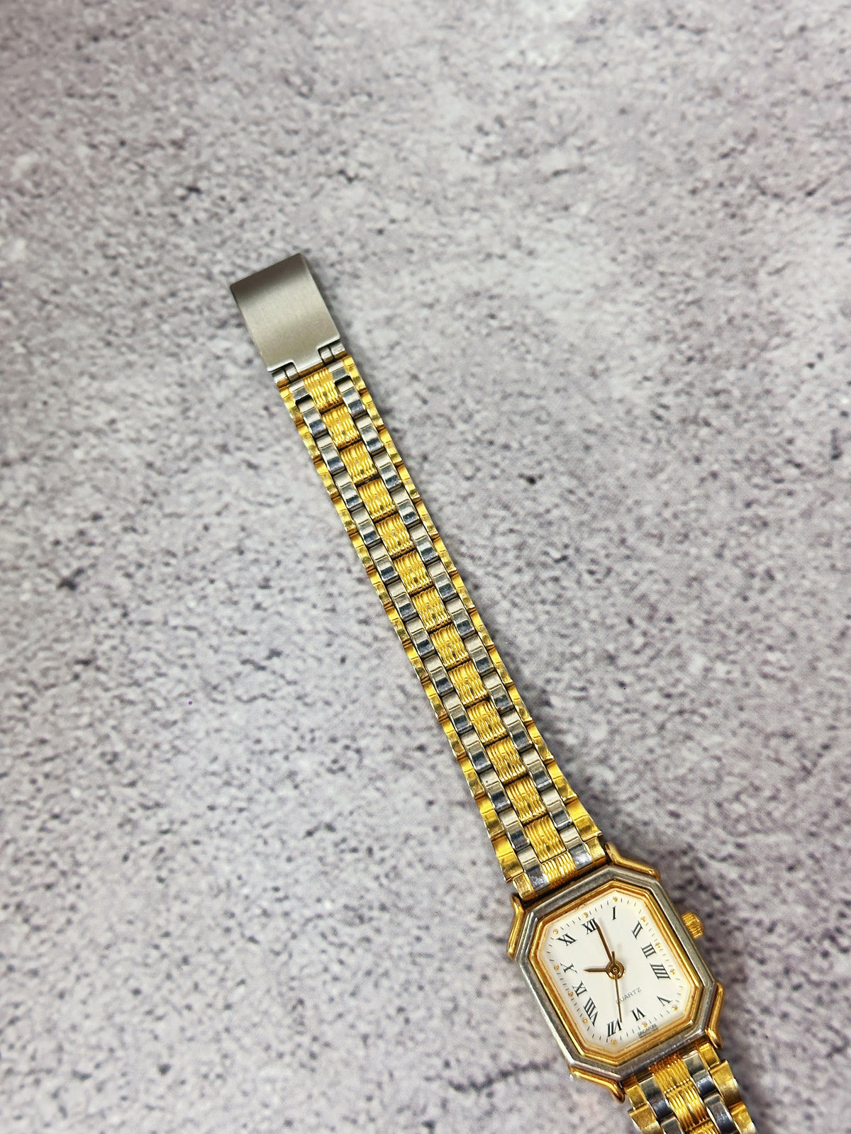 1980s Vintage Two-Tone Octagonal Roman Numeral Watch – Rare Hex/Octagon Bezel Design