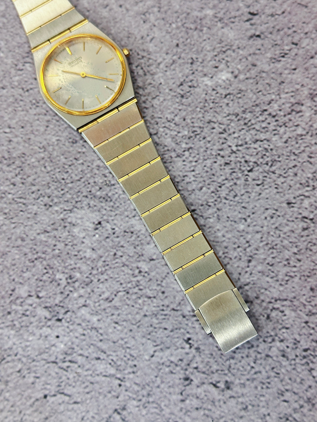 1980s Vintage Seiko 9021-6000 Two-Tone Integrated Link Dress Watch – Rare Brushed Steel & Gold Edition