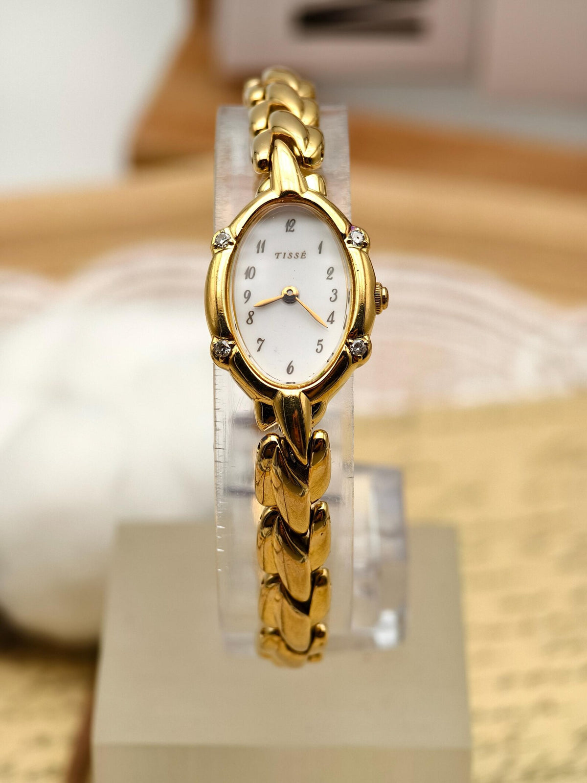 1990s Vintage Tissé Gold-Tone Crystal Oval Dress Watch – Twisted Rope-Trim Link Bracelet Edition