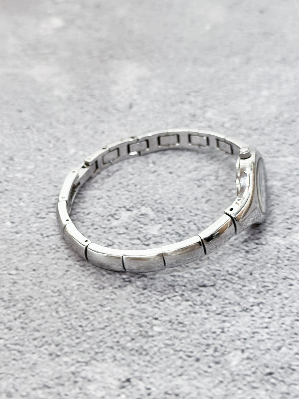 1990s Vintage Bulova Silver-Tone Bangle Cuff Watch