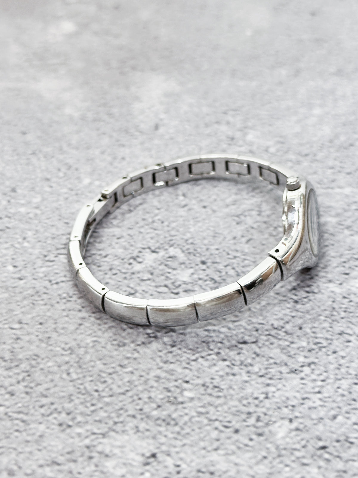 1990s Vintage Bulova Silver-Tone Bangle Cuff Watch