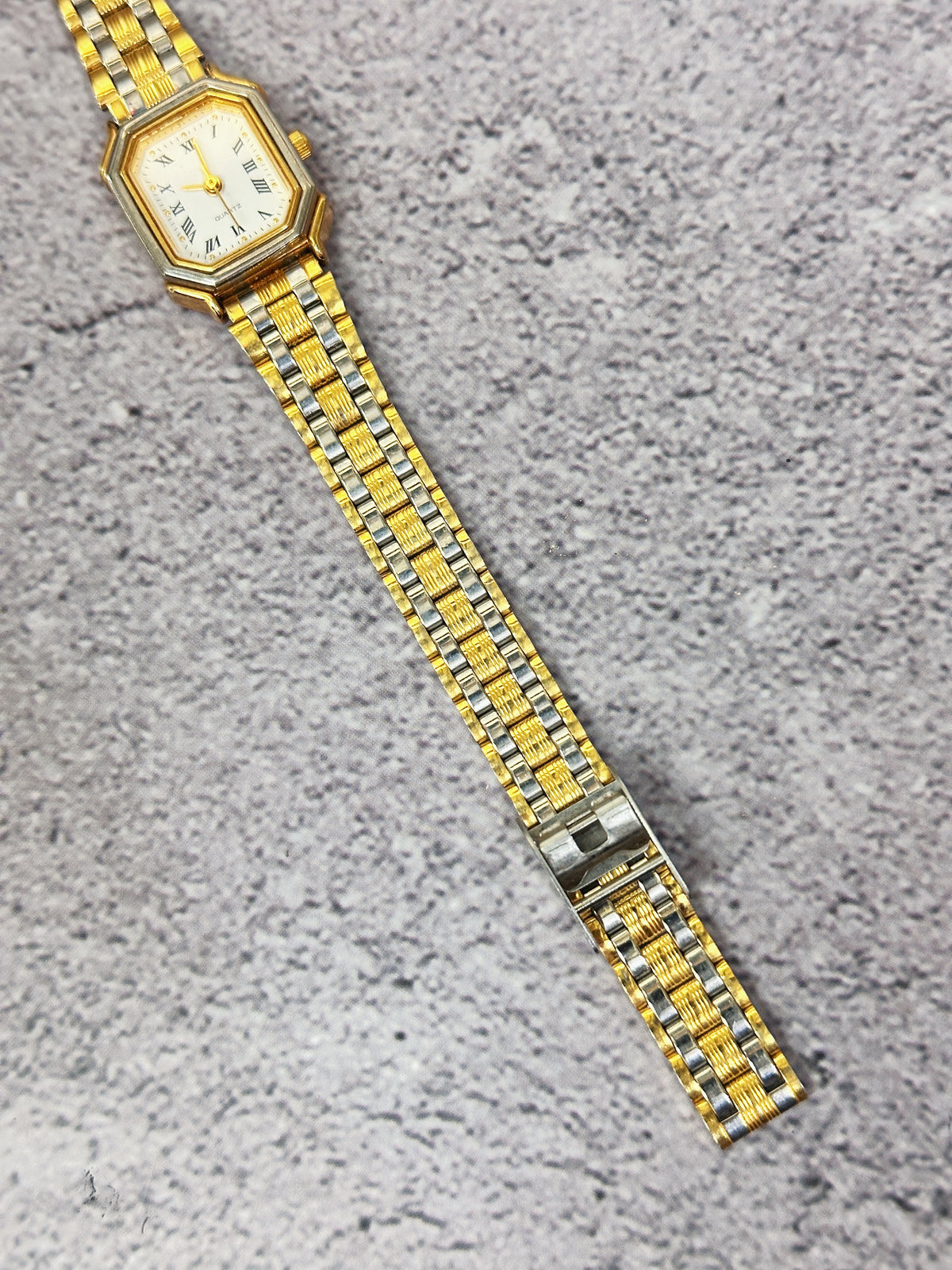1980s Vintage Two-Tone Octagonal Roman Numeral Watch – Rare Hex/Octagon Bezel Design