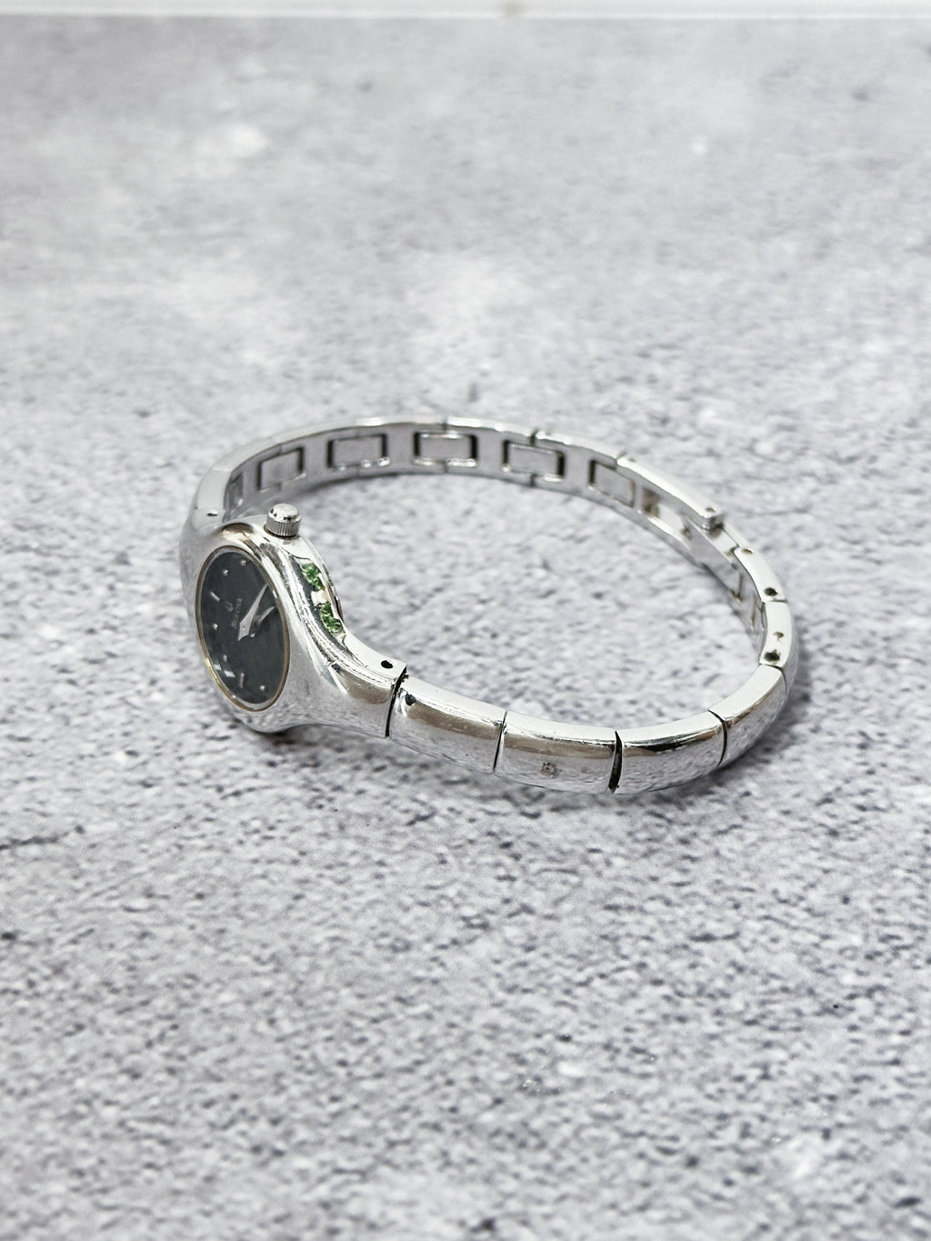 1990s Vintage Bulova Silver-Tone Bangle Cuff Watch