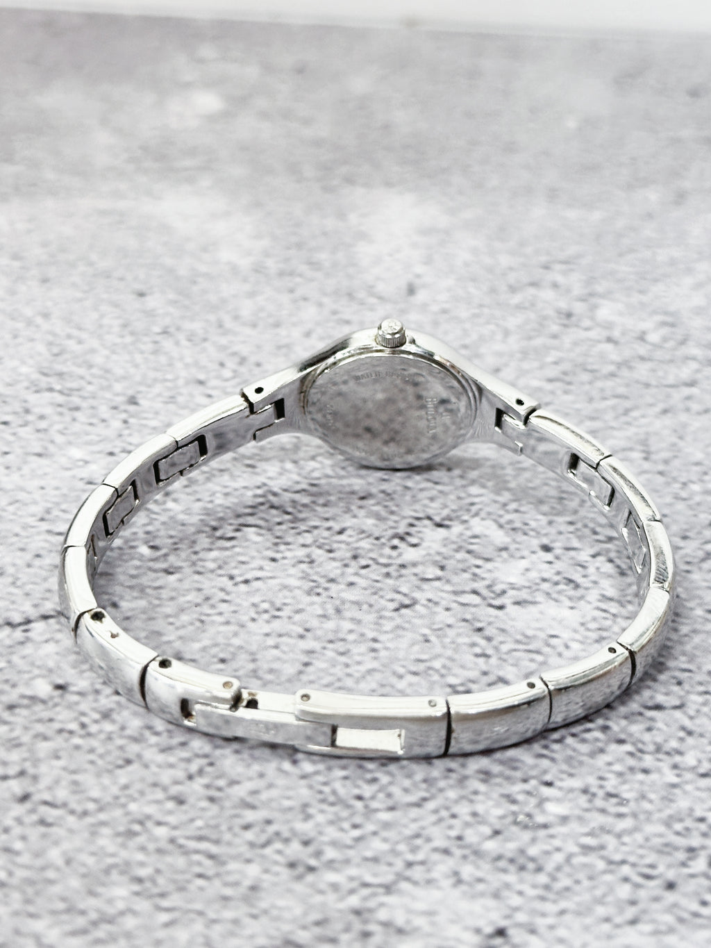 1990s Vintage Bulova Silver-Tone Bangle Cuff Watch