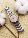 2000s Citizen Eco-Drive Pink Sunburst Dial Sports-Dress Watch – Rare Stainless Steel WR100 Edition