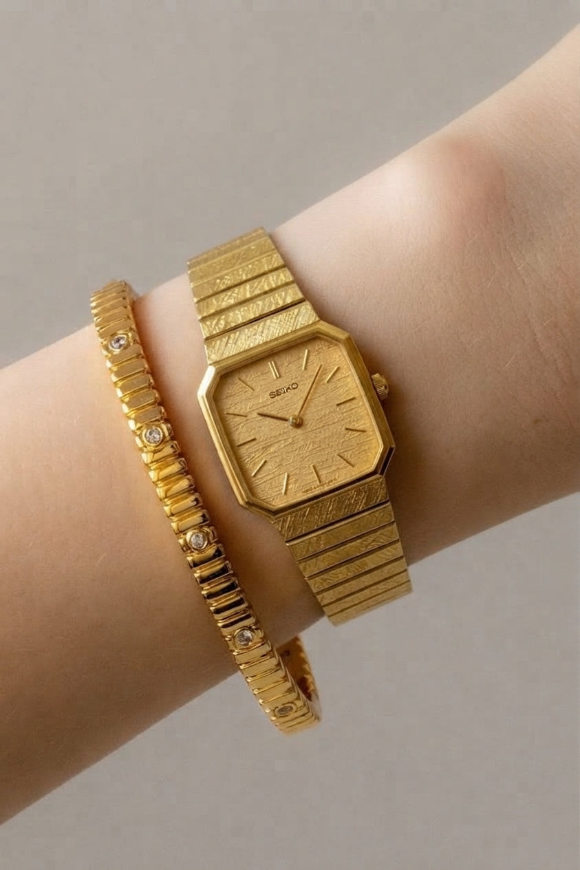 Arriving Soon - 1980s Vintage Seiko Textured Dial Octagonal Dress Watch – Rare Monochromatic Bark Finish
