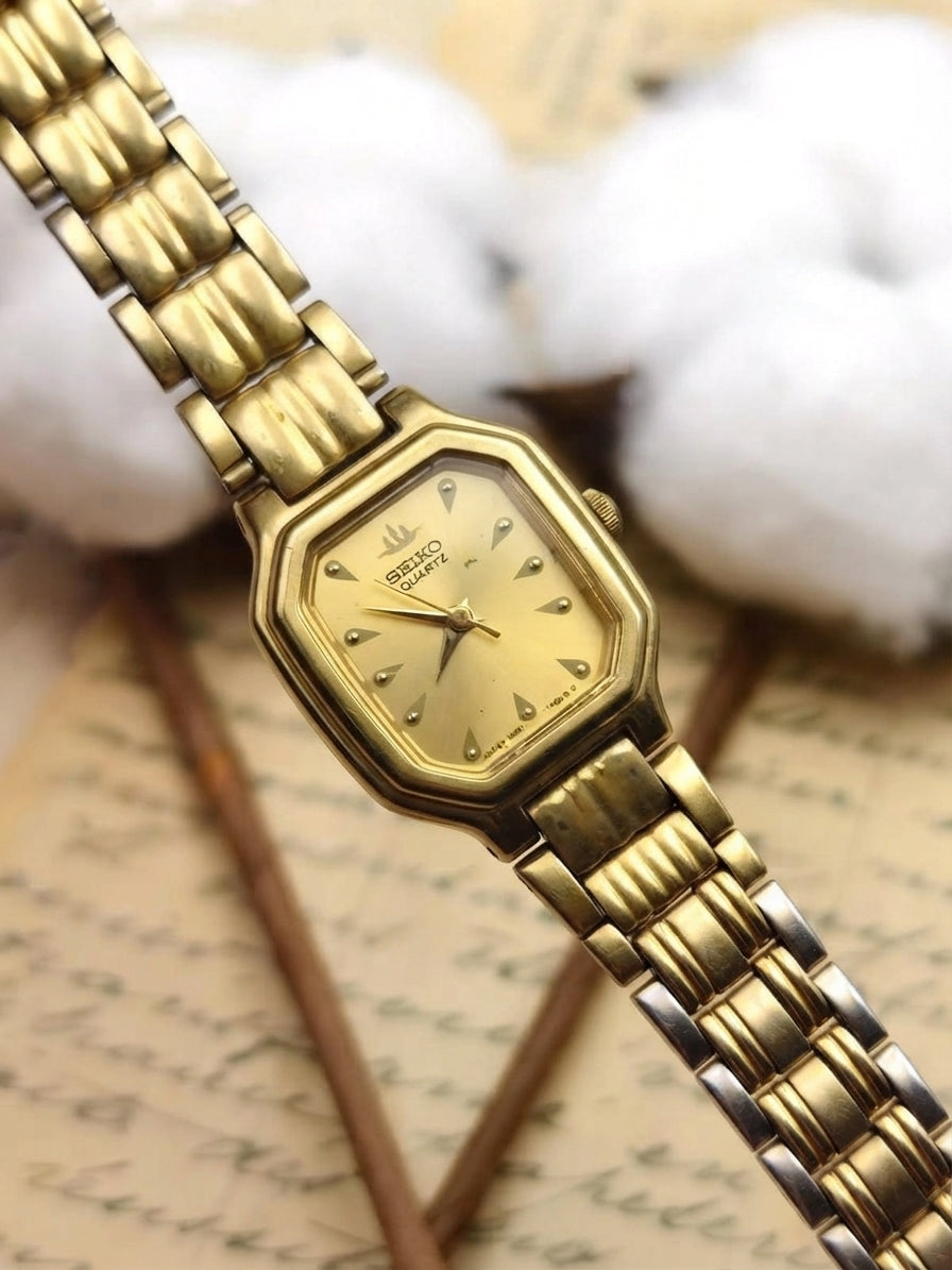Arriving Soon - 1980s Vintage Seiko Octagonal Faceted Marker Watch – Rare Geometric Two-Tone Bracelet Edition