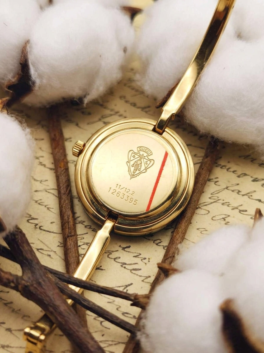 1980s Vintage Gucci 11/12 Changeable Bezel Gold-Plated Bangle Watch Set – Collector’s Box Edition