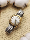1970s Vintage Timex Two-Tone Cushion Mechanical Dress Watch – Day-Date Expansion Band Edition