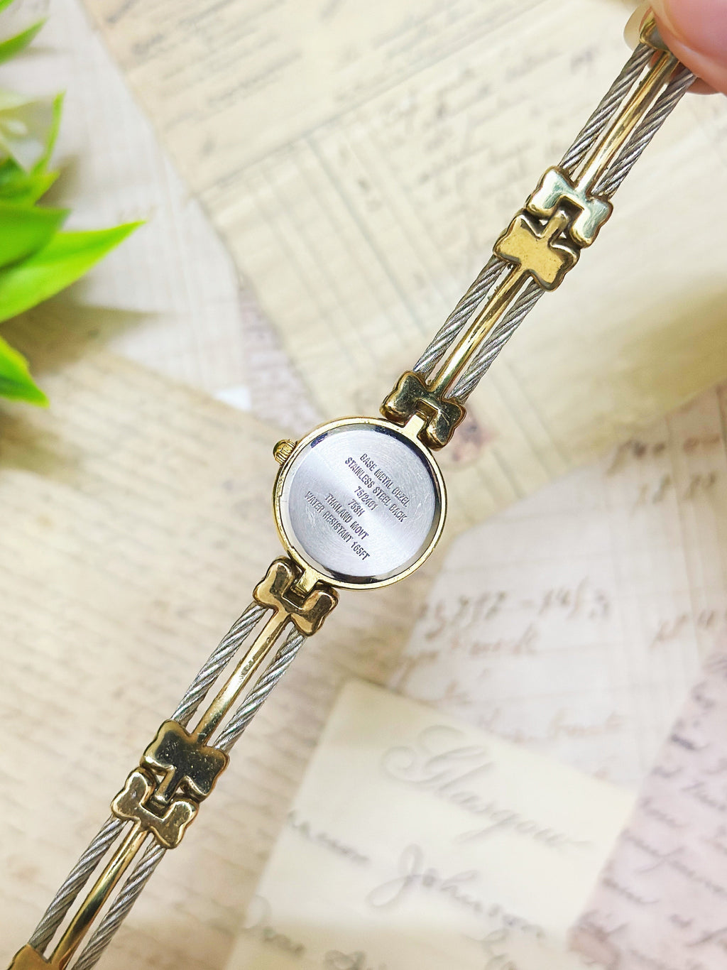 1990s Vintage Armitron Two-Tone Cable Wire Bangle Dress Watch – Gold & Steel Designer Edition