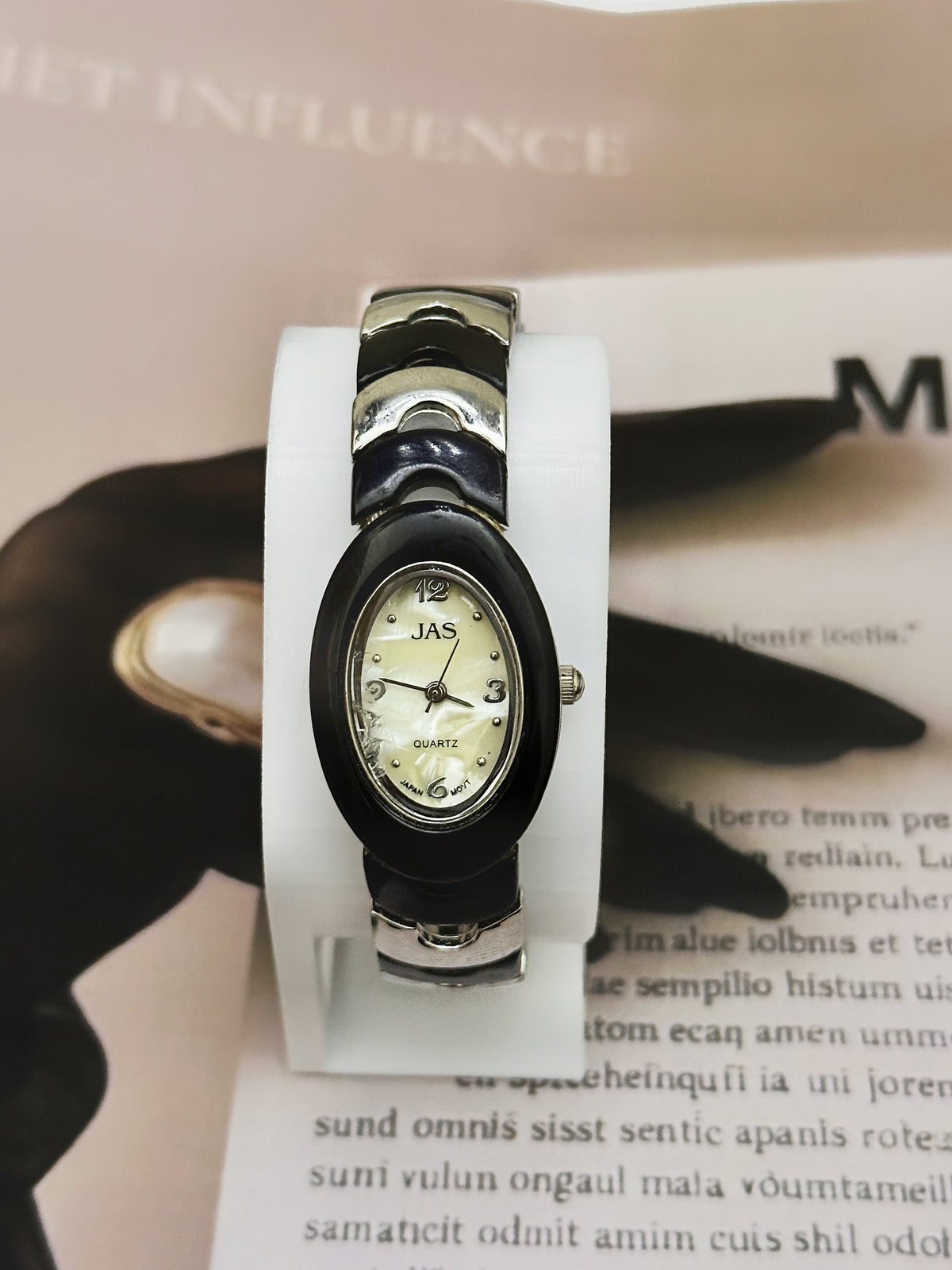 Vintage JAS Two-Tone Oval Dress Watch – Champagne Dial & Arched Bangle Bracelet Edition