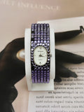 Vintage Persona Purple Crystal Pave Cuff Watch – Oval White Dial Edition