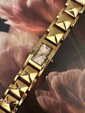 Vintage Rose Gold-Tone Architectural Tank Dress Watch – Pyramid Stud Link Bracelet Edition