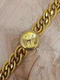 Vintage Collezio Gold-Tone Round Dress Watch – Textured Curb Chain Bracelet Edition