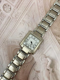 Vintage Silver-Tone Square Tank Dress Watch – Roman Numeral Dial & Segmented Link Bracelet Edition