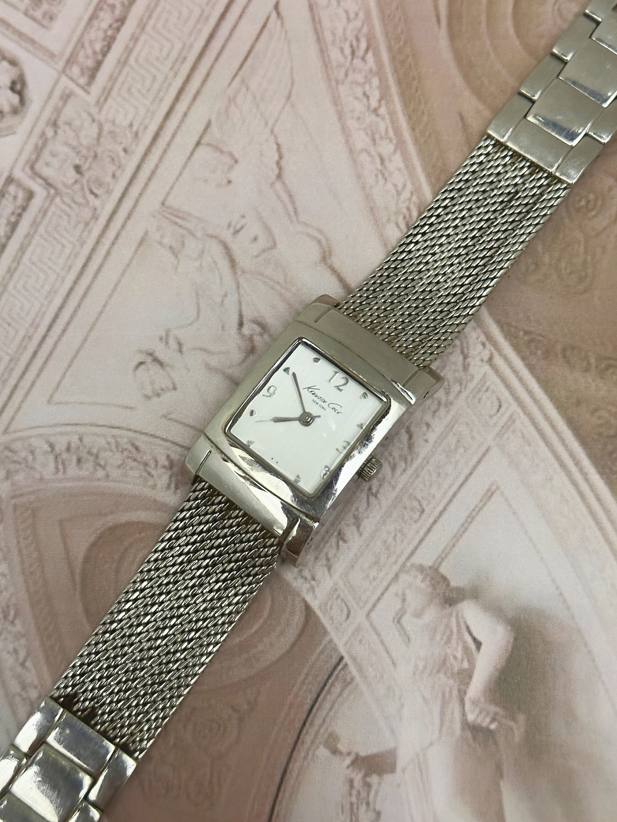 Vintage Kenneth Cole New York Silver-Tone Tank Watch – Woven Mesh Bracelet & Segmented Extension Edition