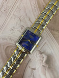 Vintage Geneva Superior Two-Tone Rectangular Tank Watch – Cobalt Blue Dial & Articulated Link Bracelet Edition