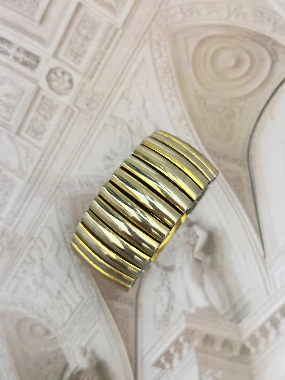 Vintage EKO Two-Tone Crystal Cuff Watch – Oversized Numerals & Wide Expansion Band Edition