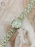 Vintage Geneva Silver-Tone Round Dress Watch – White Dial & Openwork Geometric Link Bracelet Edition