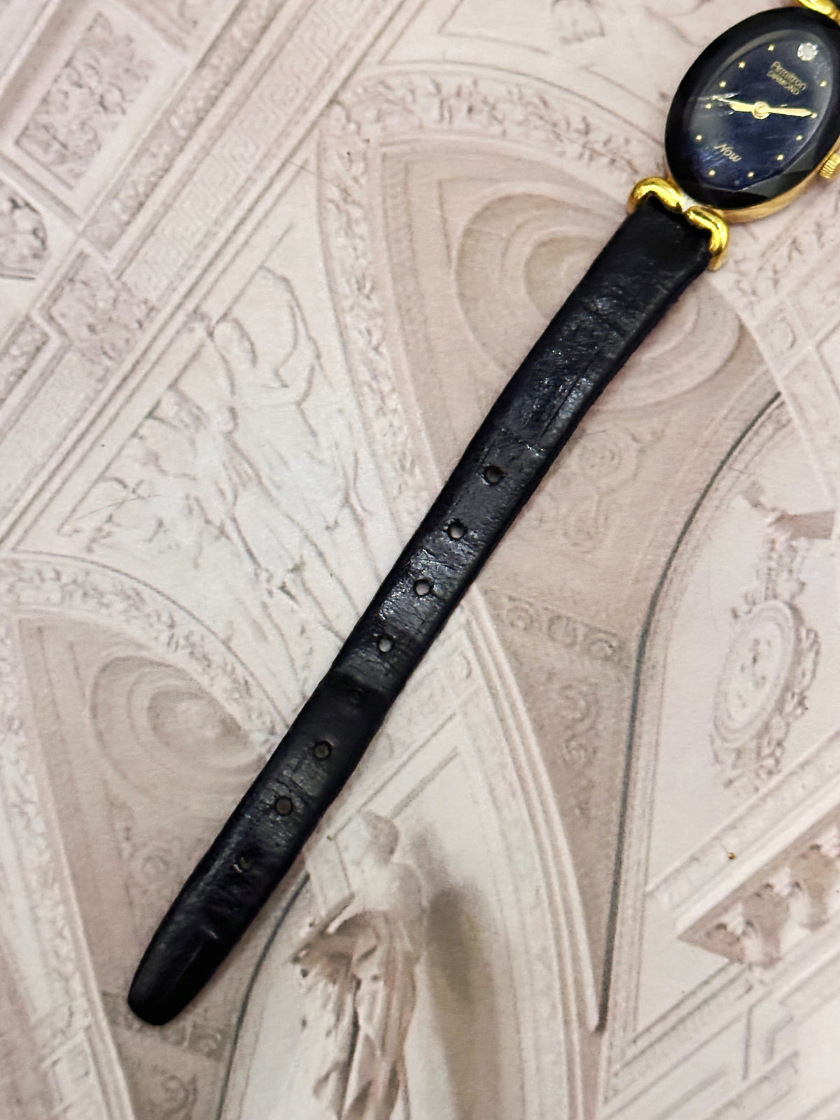 Vintage Armitron Diamond "Now" Oval Gold-Tone Ladies Watch – Black Dial & Black Leather Strap Edition