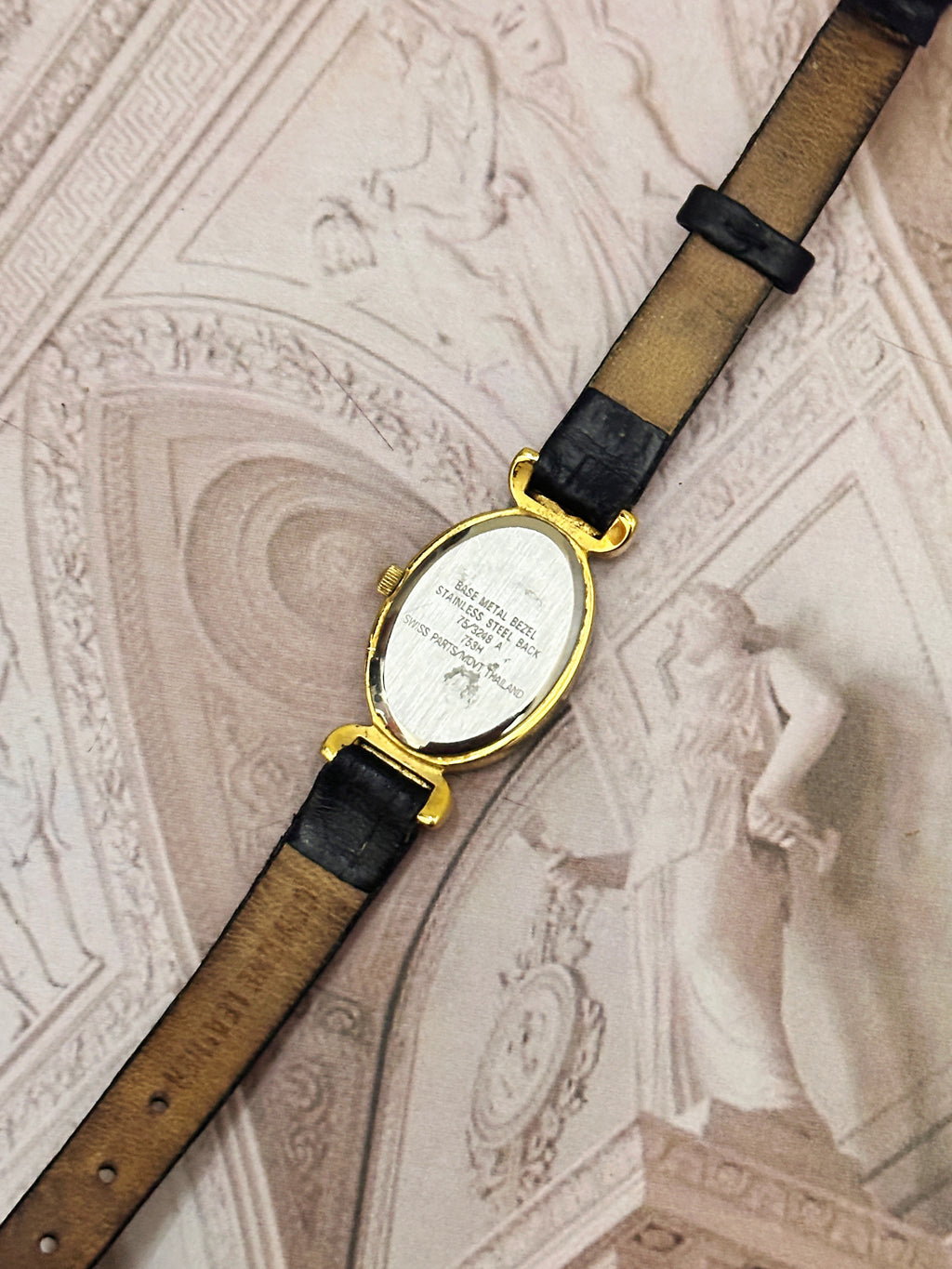 Vintage Armitron Diamond "Now" Oval Gold-Tone Ladies Watch – Black Dial & Black Leather Strap Edition