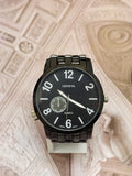 Vintage Geneva All-Black Oversized Modern Watch – Black Dial & Day Sub-Dial Edition
