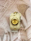 Vintage Geneva Gold-Tone Petite Dress Watch – Wide Cream Textured Leather Cuff Edition