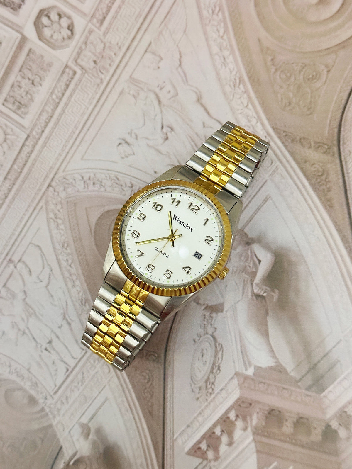 Vintage Westclox Two-Tone Fluted Bezel Date Watch – Jubilee Bracelet & White Dial Edition