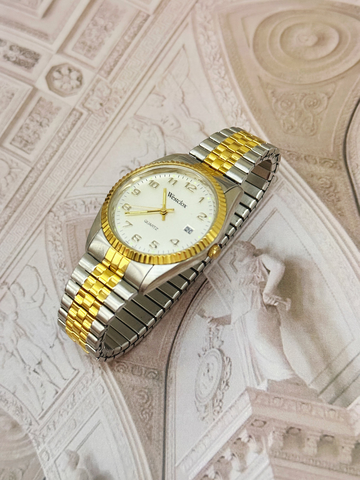 Vintage Westclox Two-Tone Fluted Bezel Date Watch – Jubilee Bracelet & White Dial Edition