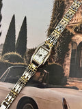 Vintage Cerentino Two-Tone Rectangular Ladies Dress Watch – White Dial & Multi-Link Bracelet Edition