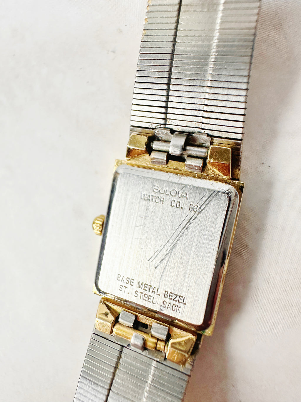 1980s Vintage Bulova Diamond Accent Two-Tone Mesh Watch – Rare Integrated Tank Design