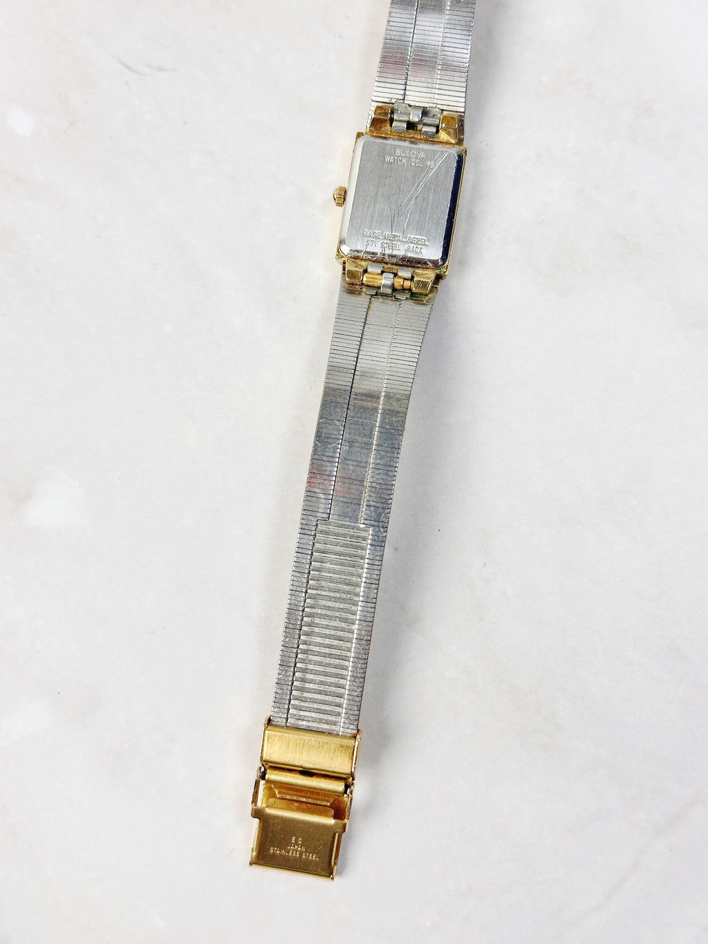 1980s Vintage Bulova Diamond Accent Two-Tone Mesh Watch – Rare Integrated Tank Design