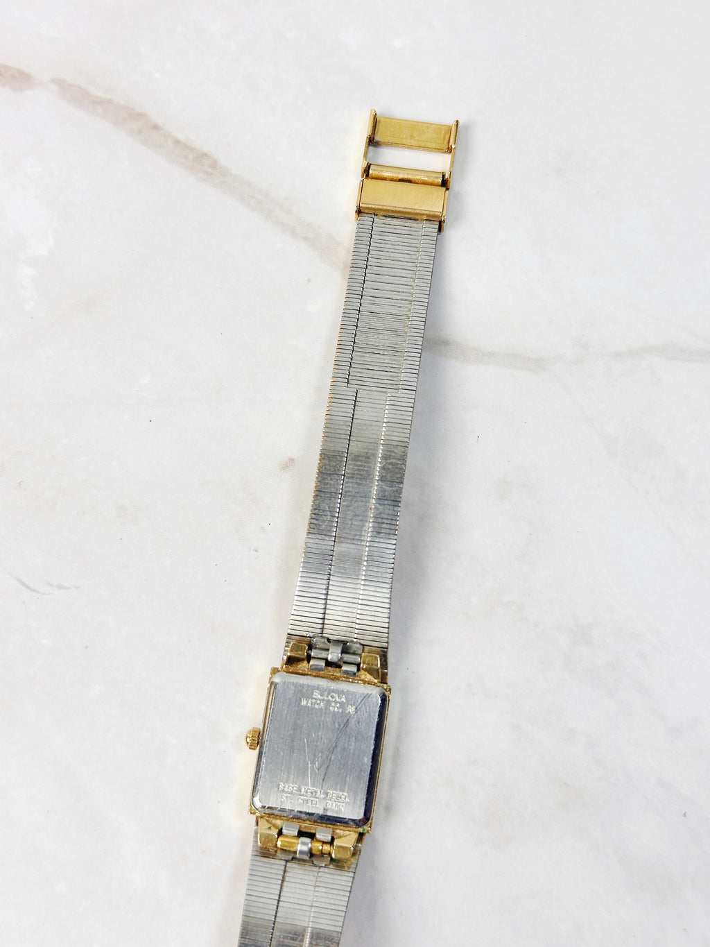1980s Vintage Bulova Diamond Accent Two-Tone Mesh Watch – Rare Integrated Tank Design