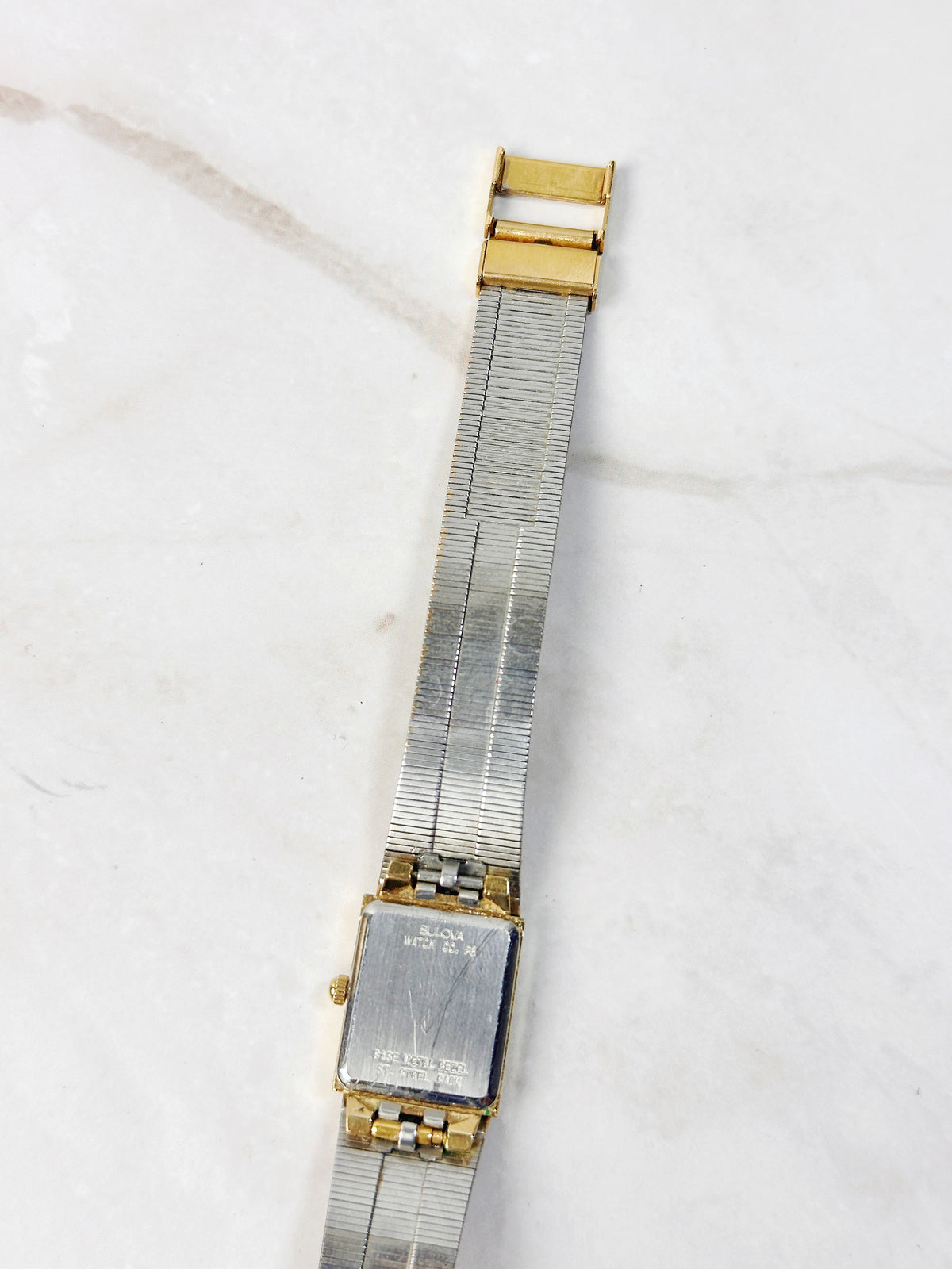 1980s Vintage Bulova Diamond Accent Two-Tone Mesh Watch – Rare Integrated Tank Design